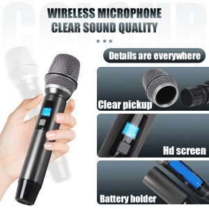 NXG NG-4 Professional 4 Wireless Microphone Receiver Set, Metal Handheld Mic with HD Screen, 100 Adjustable Frequency Bands, Sturdy Metal Mesh Mic Head, Plug and Play Wireless Mic Kit for Live Show, Wedding, Speech & Classroom Teaching - Thumbnail Image 4