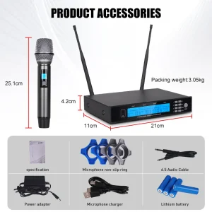 NXG NG-4 Professional 4 Wireless Microphone Receiver Set, Metal Handheld Mic with HD Screen, 100 Adjustable Frequency Bands, Sturdy Metal Mesh Mic Head, Plug and Play Wireless Mic Kit for Live Show, Wedding, Speech & Classroom Teaching - Thumbnail Image 5