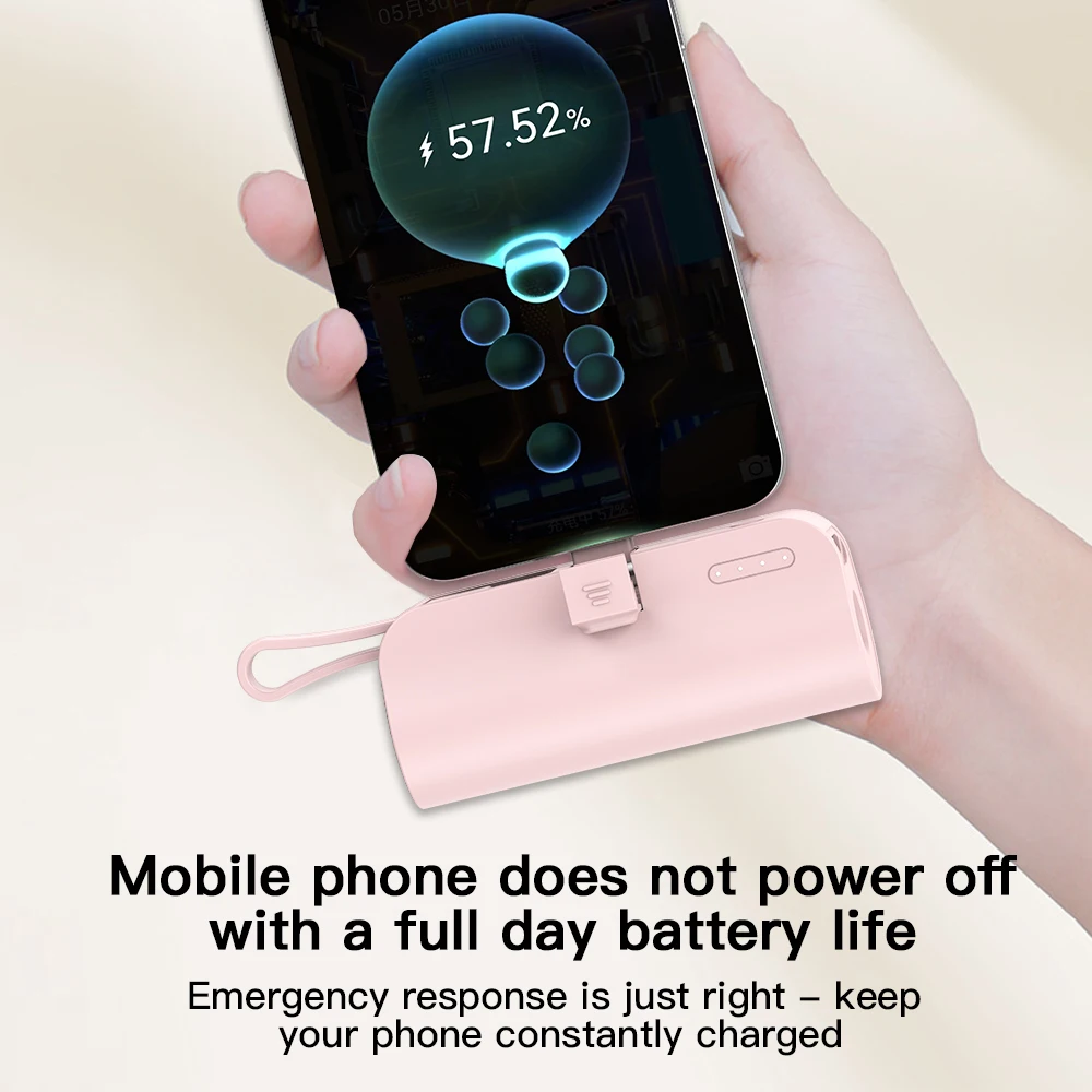 Mini Portable 5000mAh Power Bank with Built-in Cable Charging Port - Image 3