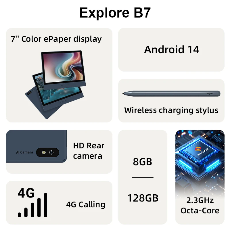 Bigme B7 ereader, 7'' e ink ebook reader, 8+128GB, Android 14 - Image 3