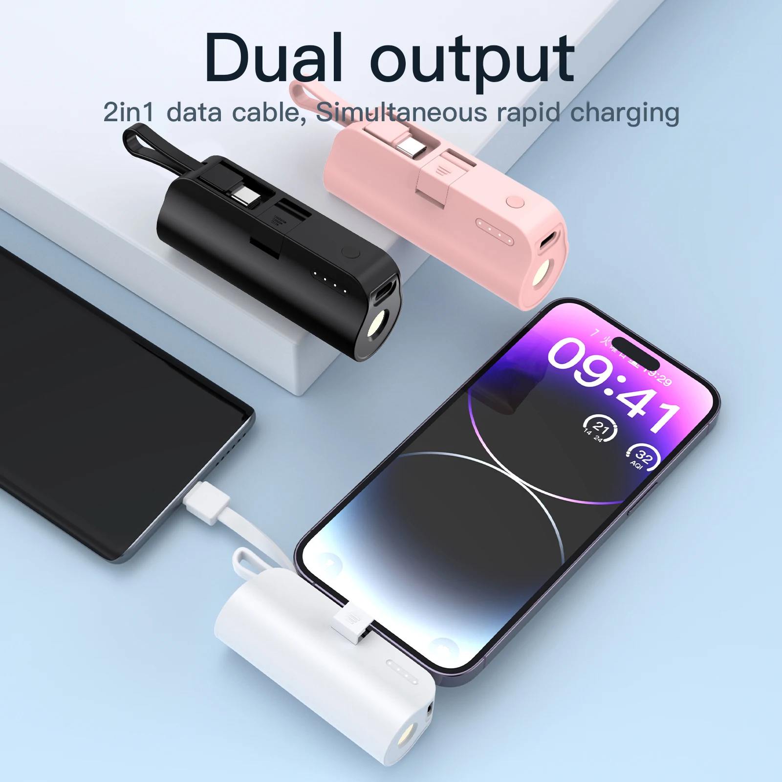 Mini Portable 5000mAh Power Bank with Built-in Cable Charging Port - Image 1