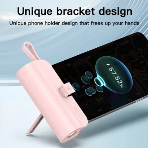 Mini Portable 5000mAh Power Bank with Built-in Cable Charging Port - Thumbnail Image 4