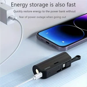 Mini Portable 5000mAh Power Bank with Built-in Cable Charging Port - Thumbnail Image 2