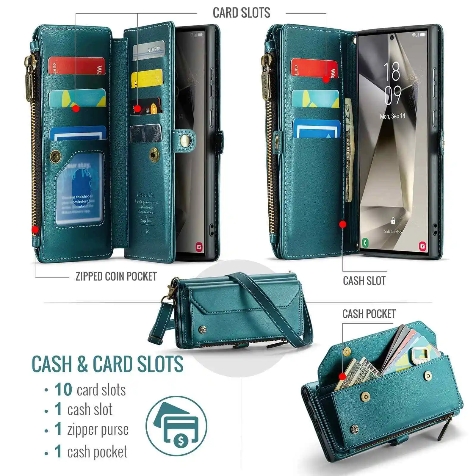 Crossbody for Samsung Galaxy S24 S23 Ultra S22 S21 S20 Case Wallet Card Holder - Image 3