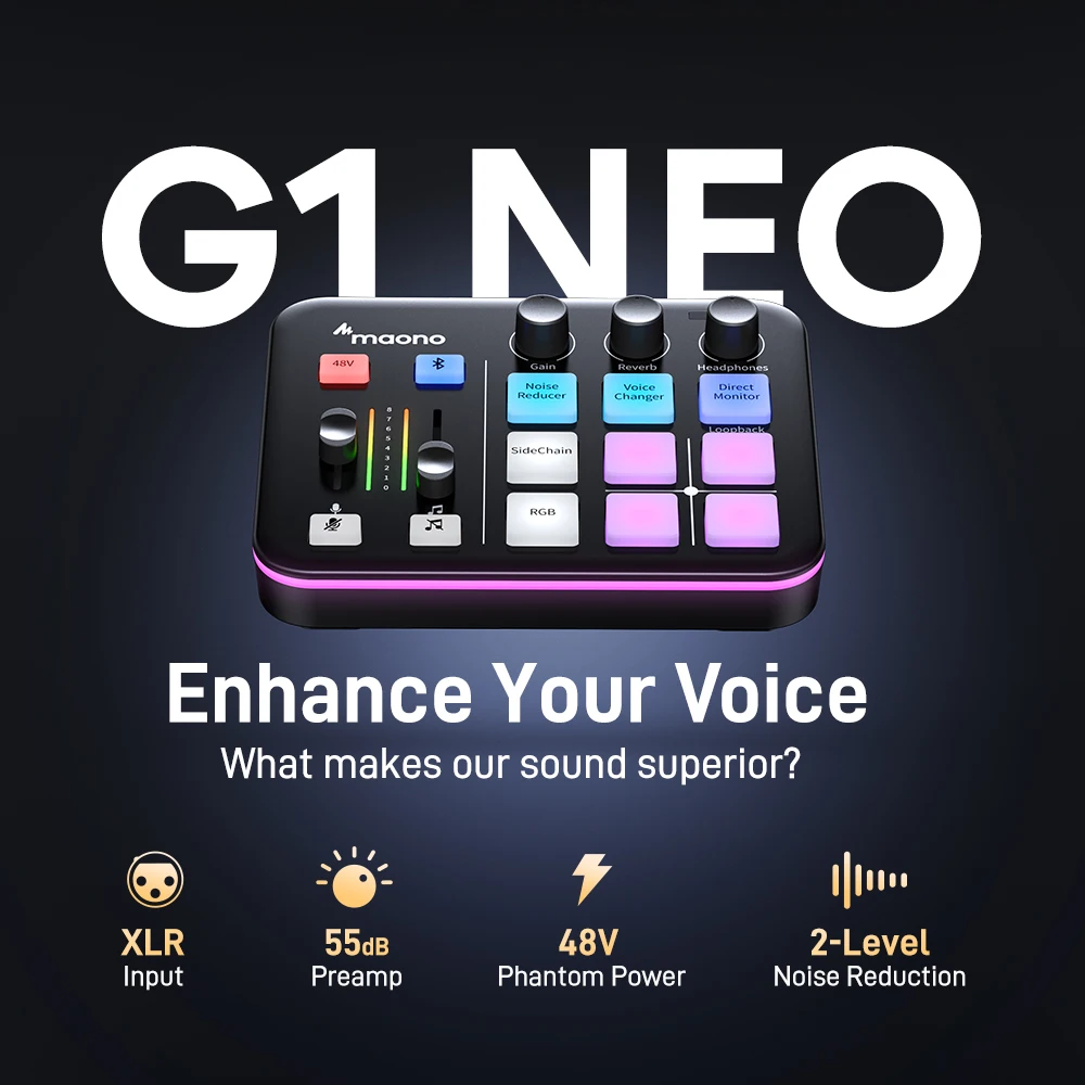 MAONO G1 NEO Gaming Audio Mixer Audio Interface with Pro-preamp, RGB, Bluetooth - Image 2